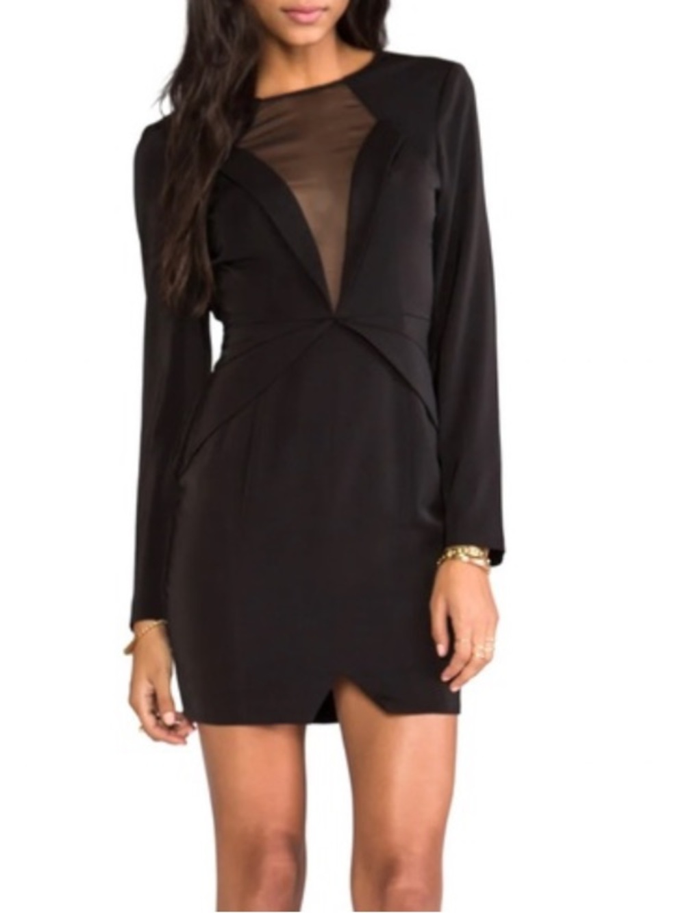 Keepsake the label Lone Ranger sheer panel black LS cocktail mini dress sz m